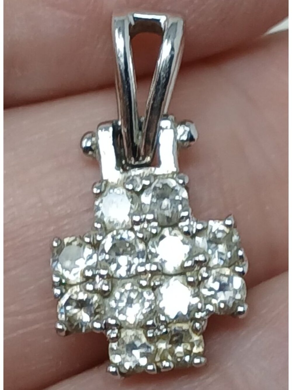 Sterling Silver Cross Pendant With Sparkling Cubic Zirconia Stones  7/8" #G-4